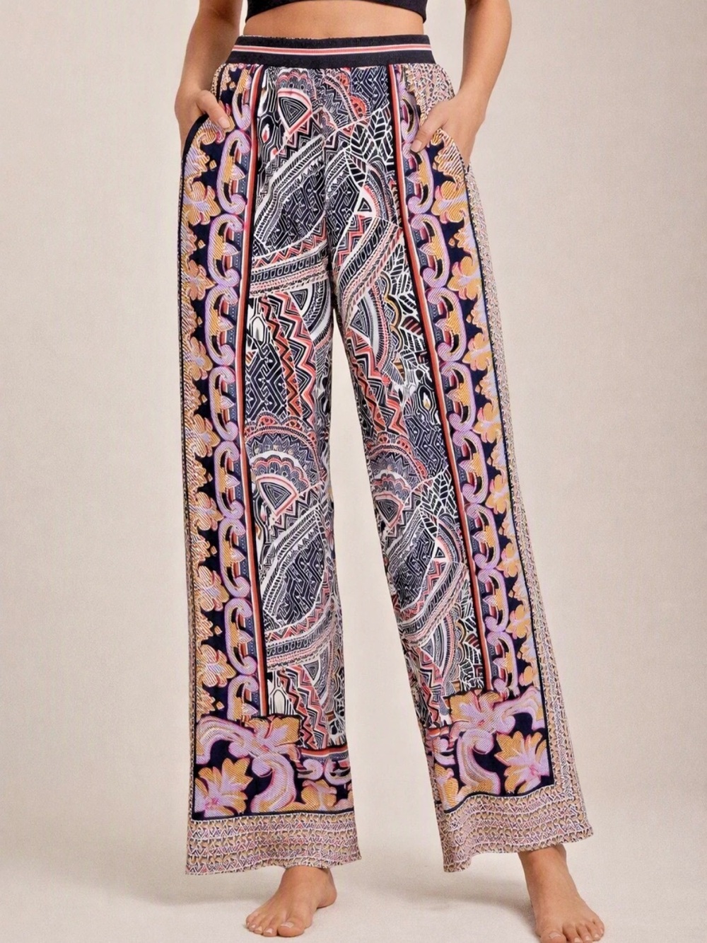 Maeve Anthropologie M Wide-Leg Rooibos Cropped Pants Boho Beach lightweight M